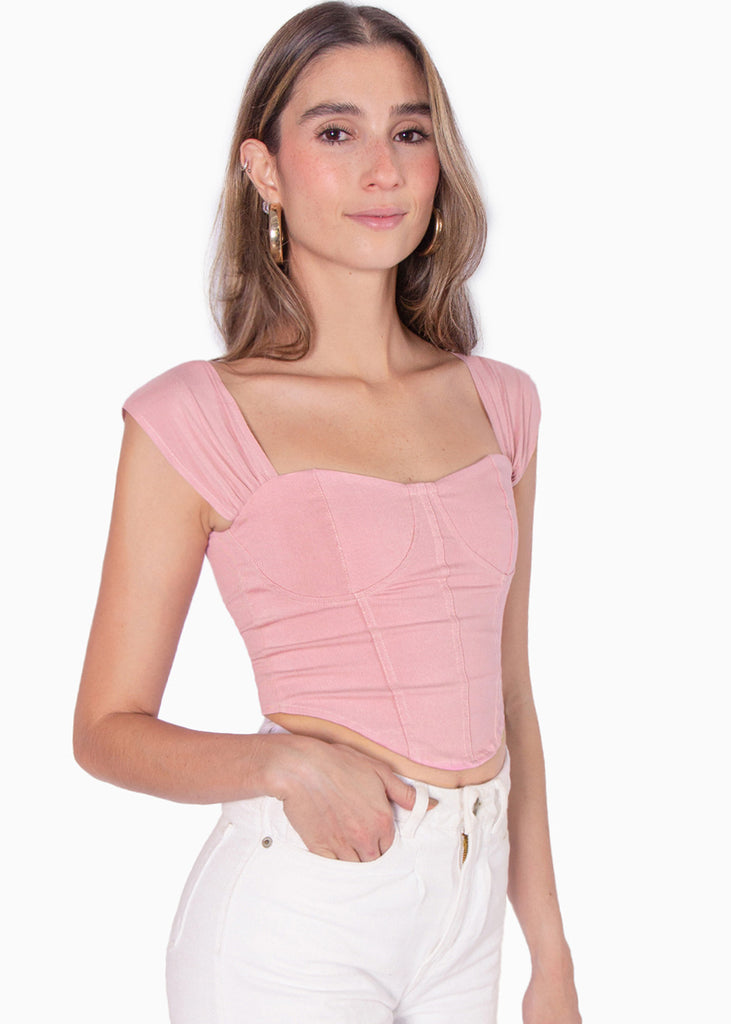Blusa tipo corset sin mangas color rosado para mujer - Flashy