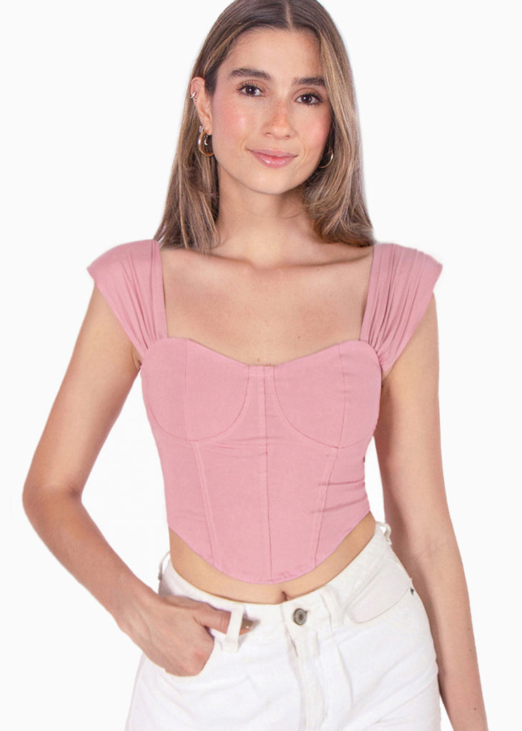 Blusa tipo corset sin mangas color rosado para mujer - Flashy