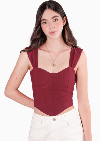 Blusa tipo corset sin mangas color vino para mujer - Flashy