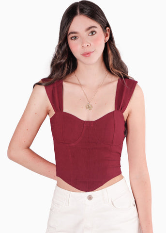Blusa tipo corset sin mangas color vino para mujer - Flashy