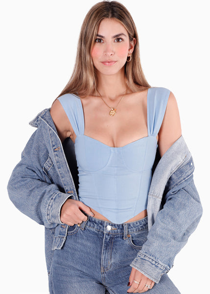 Blusa tipo corset sin mangas color azul para mujer - Flashy
