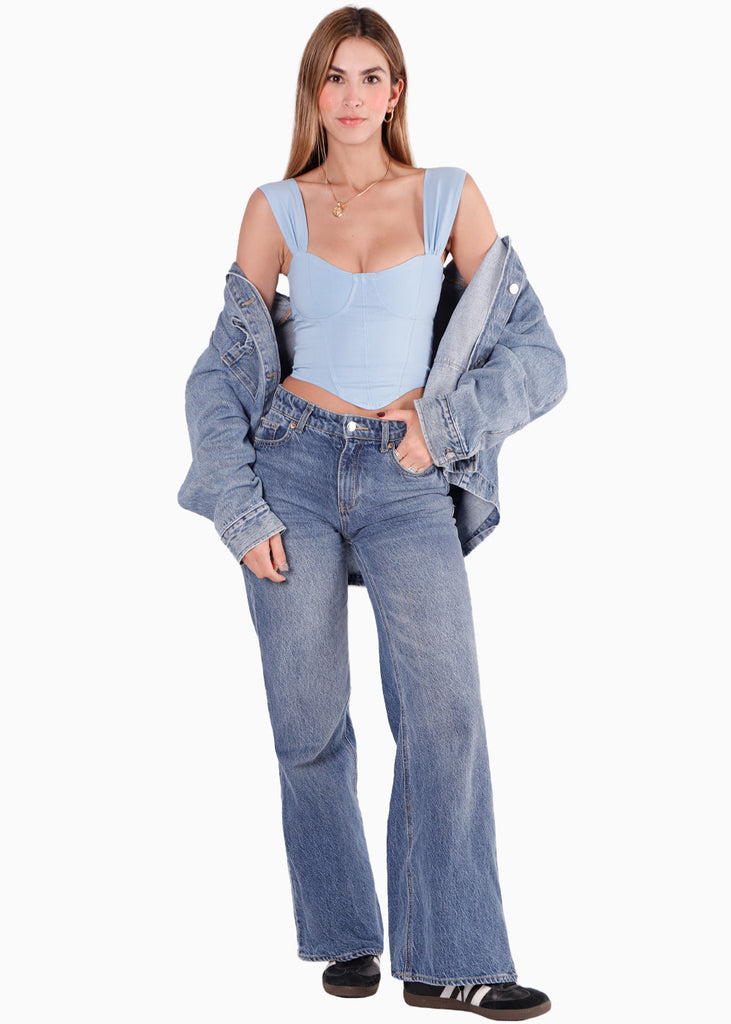 Blusa tipo corset sin mangas color azul para mujer - Flashy