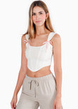 Blusa tipo corset sin mangas y con anudados en cargaderas color blanco, marfil para mujer - Flashy