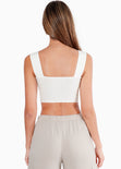 Blusa tipo corset sin mangas y con anudados en cargaderas color blanco, marfil para mujer - Flashy