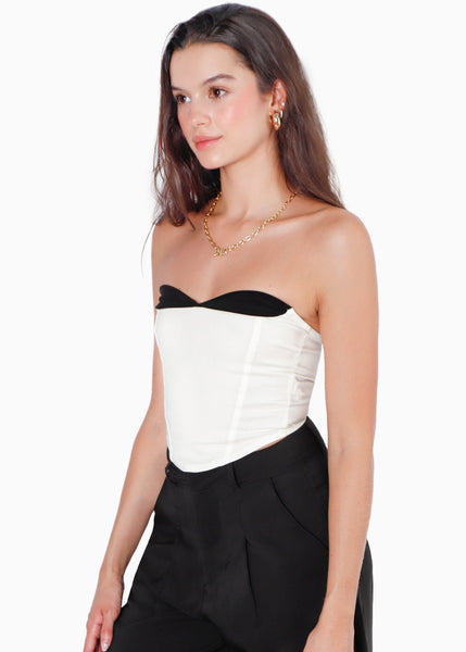 Blusa tipo corset strapless con copas en contraste  para mujer - Flashy