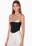 Blusa tipo corset strapless con copas en contraste color negro para mujer - Flashy