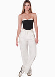 Blusa tipo corset strapless con copas en contraste color negro para mujer - Flashy