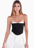 Blusa tipo corset strapless con copas en contraste color negro para mujer - Flashy