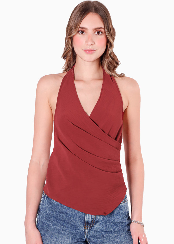 Blusa tipo halter con drapeado - PASIFLORA