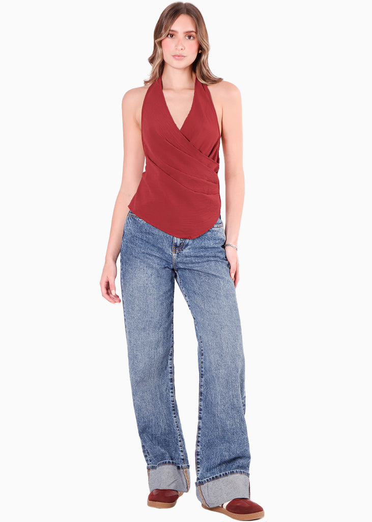 Blusa tipo halter con drapeado - PASIFLORA