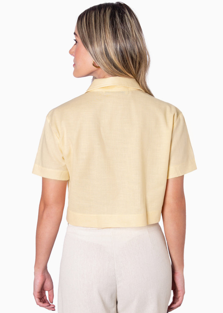 Blusa tipo sastre de lino manga corta con cuello y botones - PERSIA