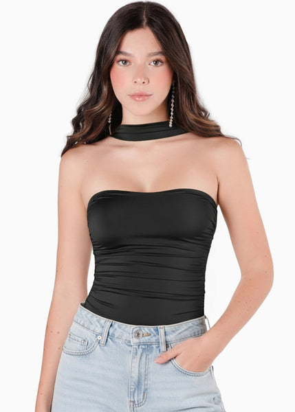 Body con escote de corazon y choker - SANDIA.NEGRO