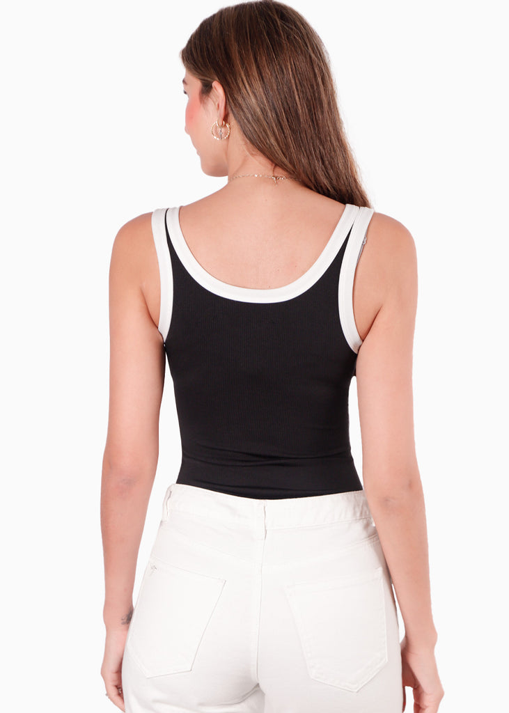 Body con sesgos en contraste color negro para mujer - Flashy