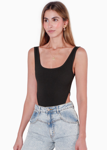 Body costillero sin mangas color negro para mujer - Flashy
