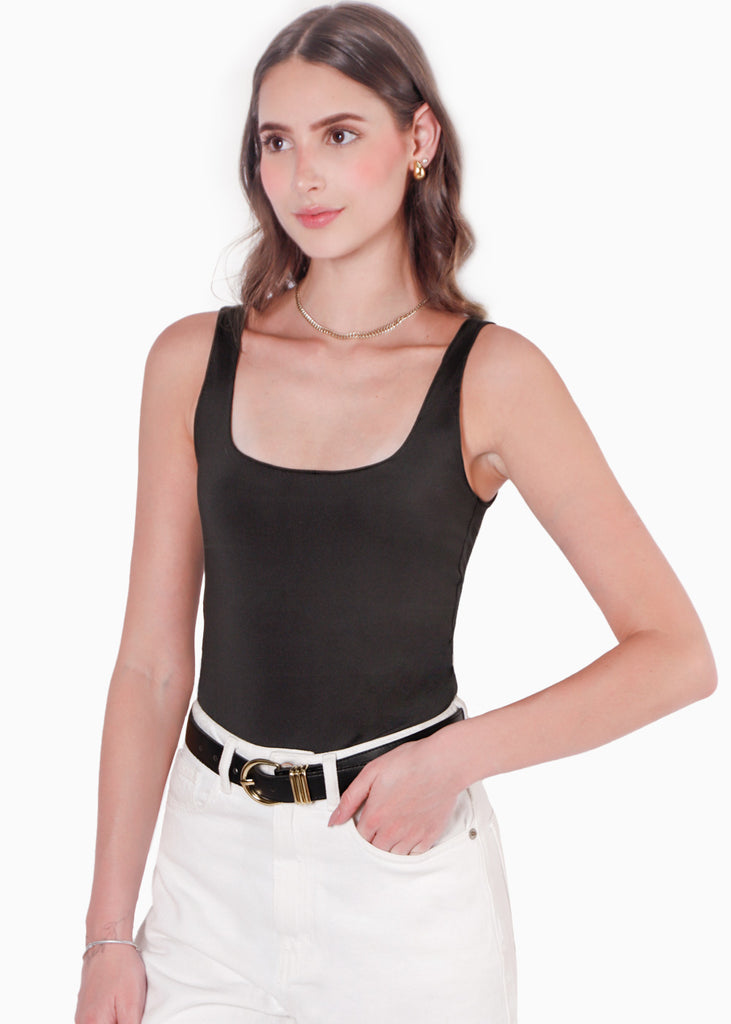 Body de tiras con escote cuadrado color negro para mujer - Flashy