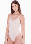 Body de tiras moldeador con control de abdomen color beige para mujer - Flashy