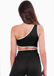 Body de un solo hombro con sesgos y abertura en costado color blanco, negro para mujer - Flashy