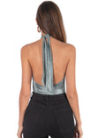 Body halter con escote cruzado en v color azul para mujer - Flashy