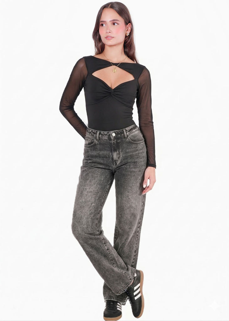 Body manga larga con entorchado en frente y en copa - CANNES.NEGRO