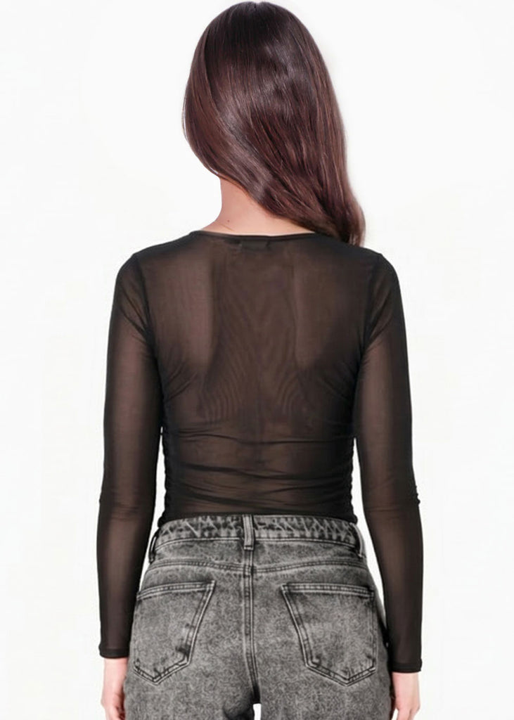 Body manga larga con entorchado en frente y en copa - CANNES.NEGRO