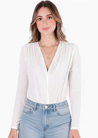 Body manga larga con escote cruzado - ATLANTA.MARFIL