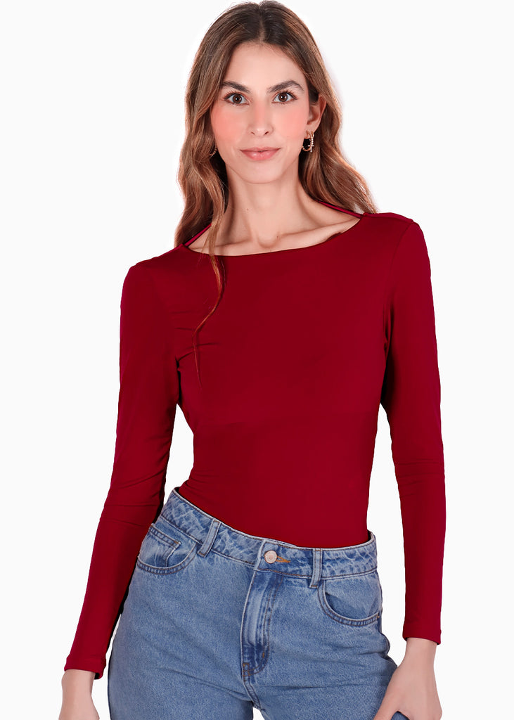 Body manga larga con escote en espalda - CIRUELA