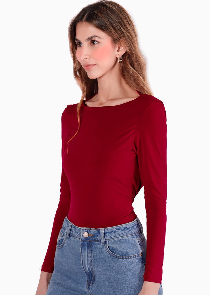 Body manga larga con escote en espalda - CIRUELA