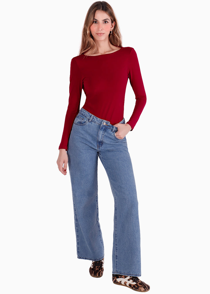 Body manga larga con escote en espalda - CIRUELA