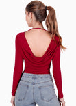 Body manga larga con escote en espalda - CIRUELA