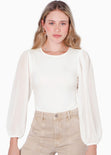 Body manga larga con transparencia en mangas color blanco, marfil para mujer - Flashy