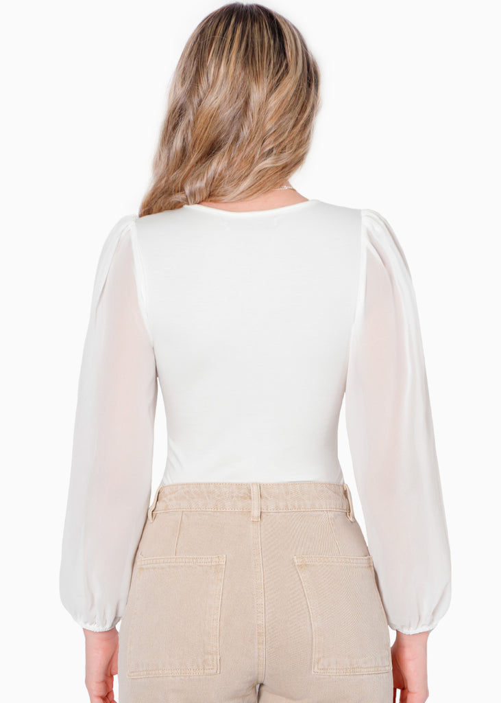 Body manga larga con transparencia en mangas color blanco, marfil para mujer - Flashy