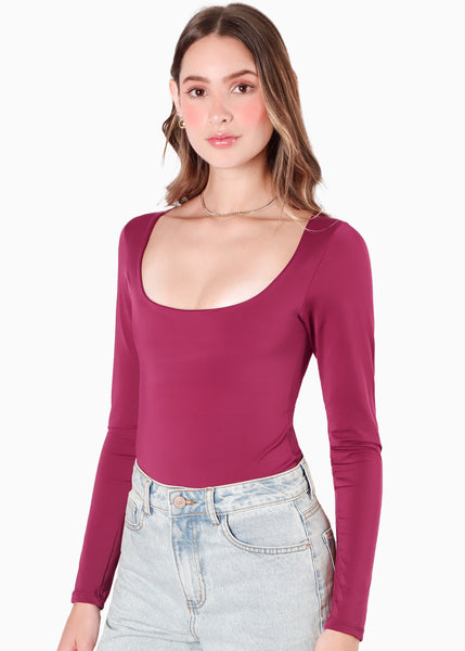 Body manga larga color vino para mujer - Flashy