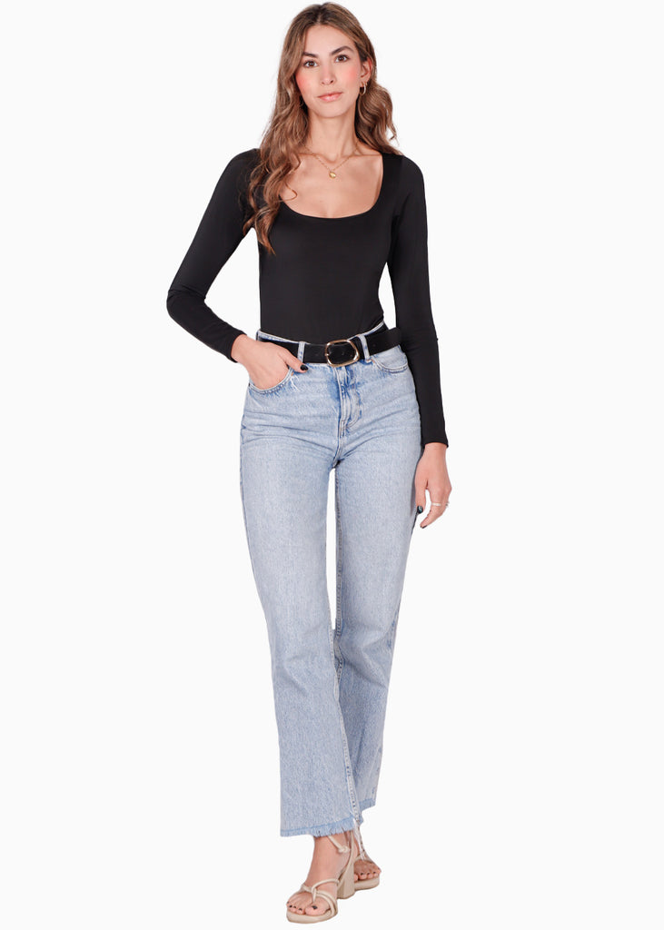 Body manga larga color negro para mujer - Flashy