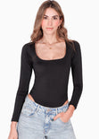 Body manga larga color negro para mujer - Flashy