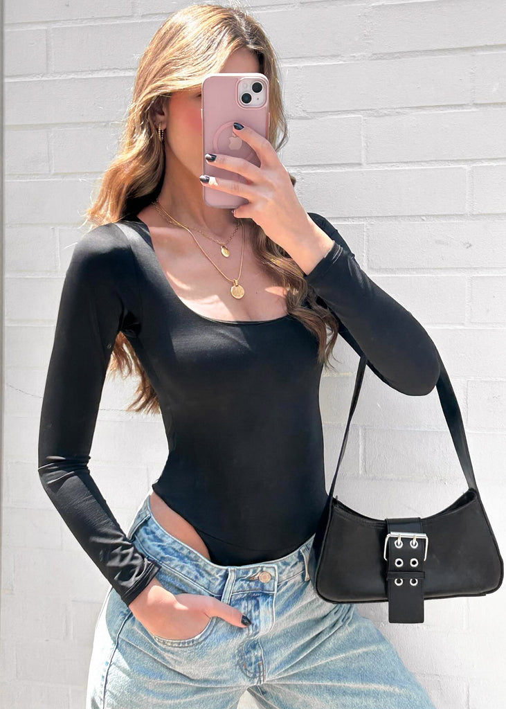 Body manga larga color negro para mujer - Flashy