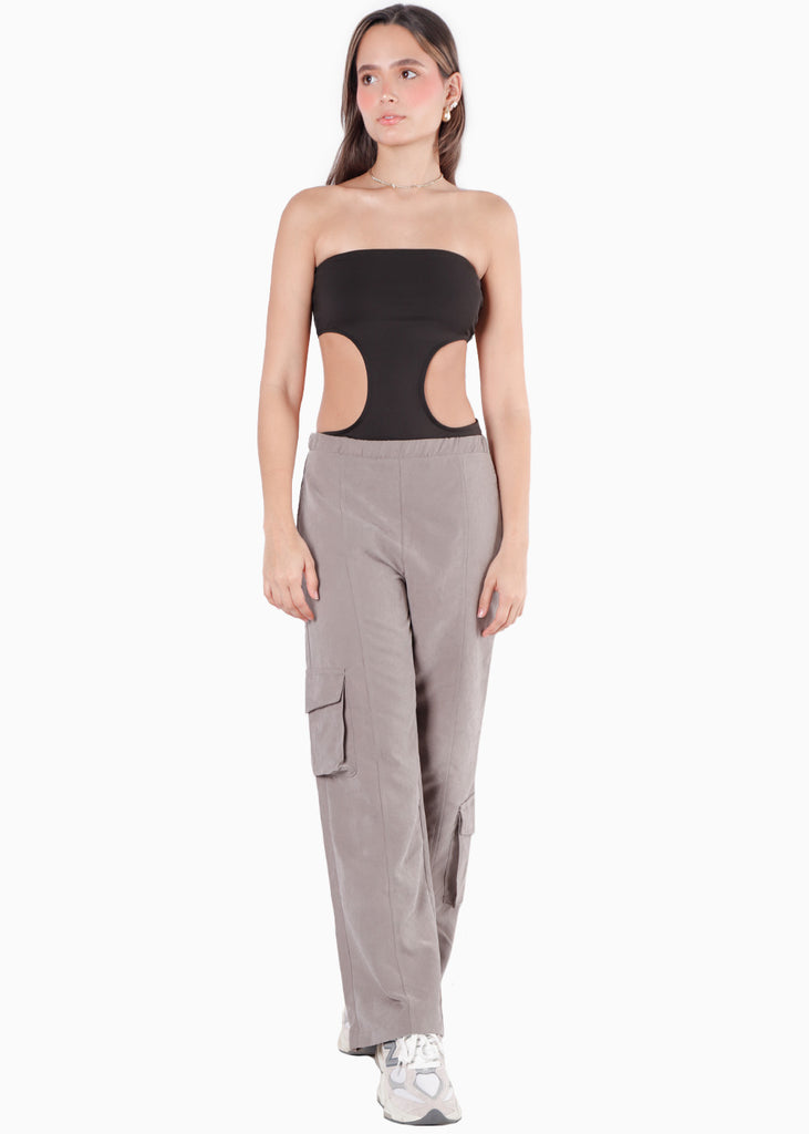 Body strapless con abertura en costados color negro para mujer - Flashy