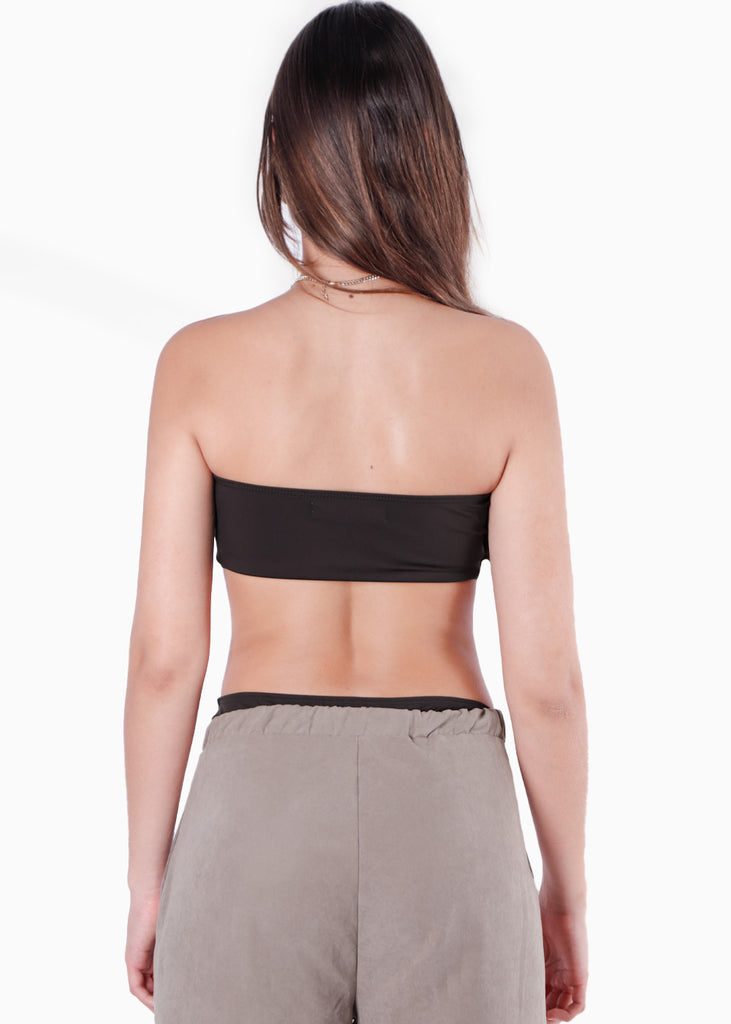 Body strapless con abertura en costados color negro para mujer - Flashy