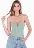 Body strapless tipo corset con escote en v color verde para mujer - Flashy