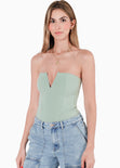 Body strapless tipo corset con escote en v color verde para mujer - Flashy
