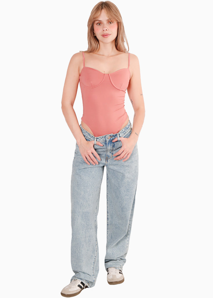 Body tipo corset con copas color rosado para mujer - Flashy