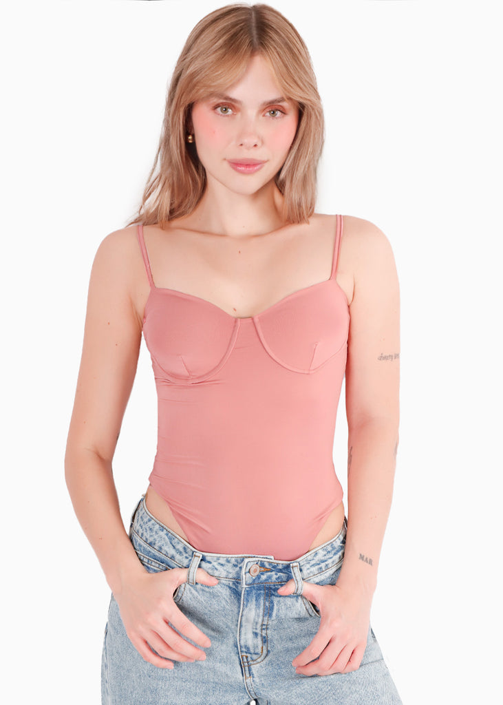 Body tipo corset con copas color rosado para mujer - Flashy