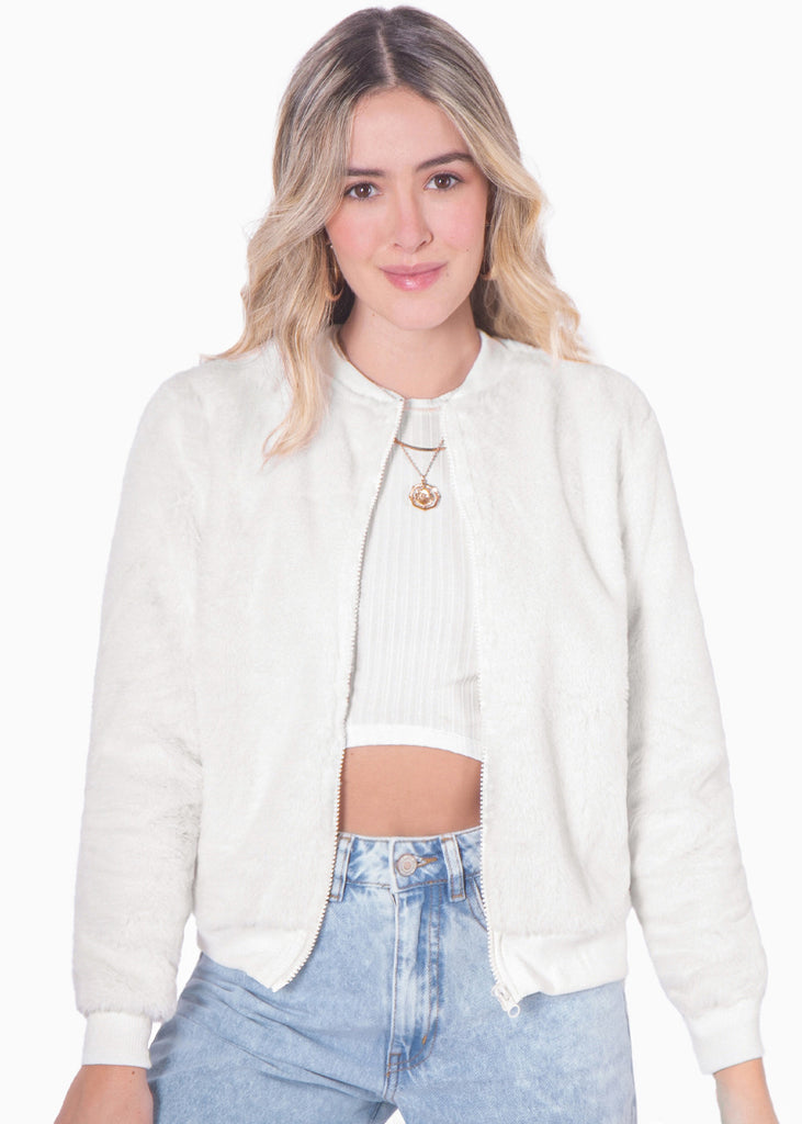 Bomber jacket color marfil, blanco para mujer - Flashy