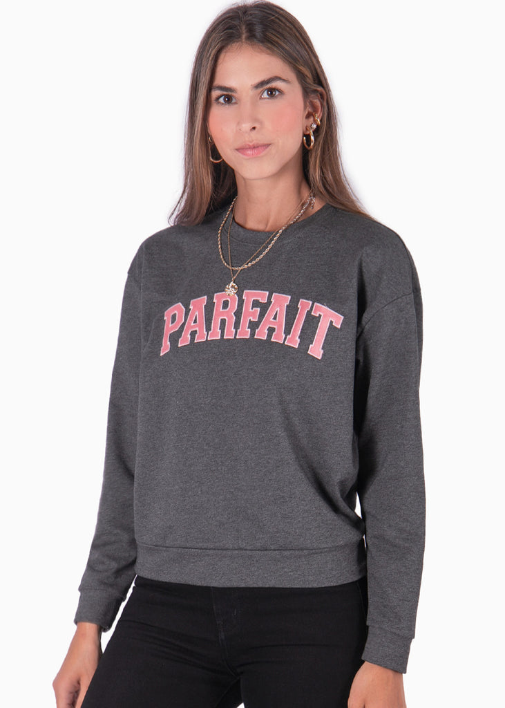 Buzo con bordado "Parfait" color gris para mujer - Flashy