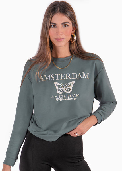 Buzo con estampado de mariposa color verde para mujer - Flashy