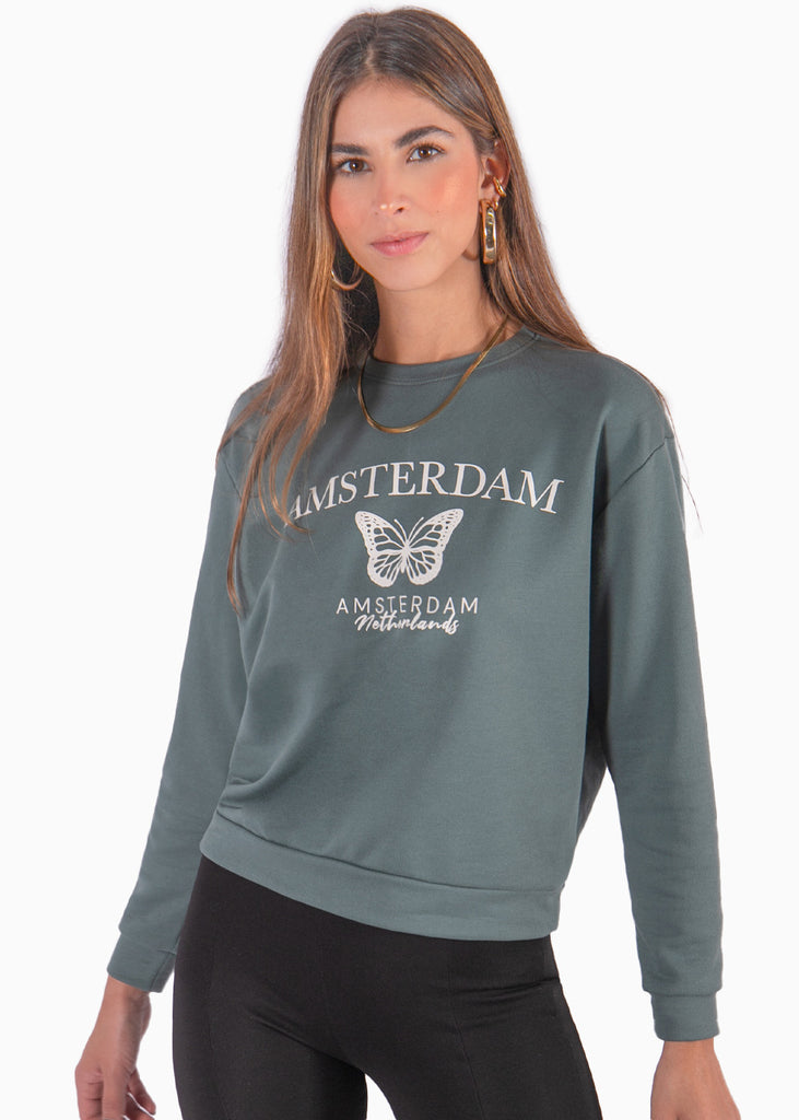 Buzo con estampado de mariposa color verde para mujer - Flashy