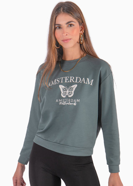 Buzo con estampado de mariposa color verde para mujer - Flashy