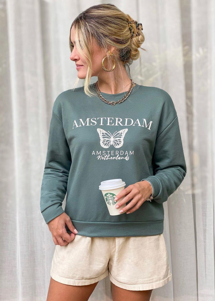 Buzo con estampado de mariposa color verde para mujer - Flashy