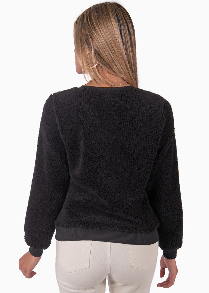 Buzo con pelo sintético manga larga color negro para mujer - Flashy
