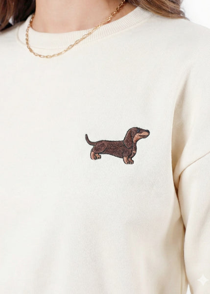 Buzo corto tipo sudadera con bordado perro salchicha - MONTANA