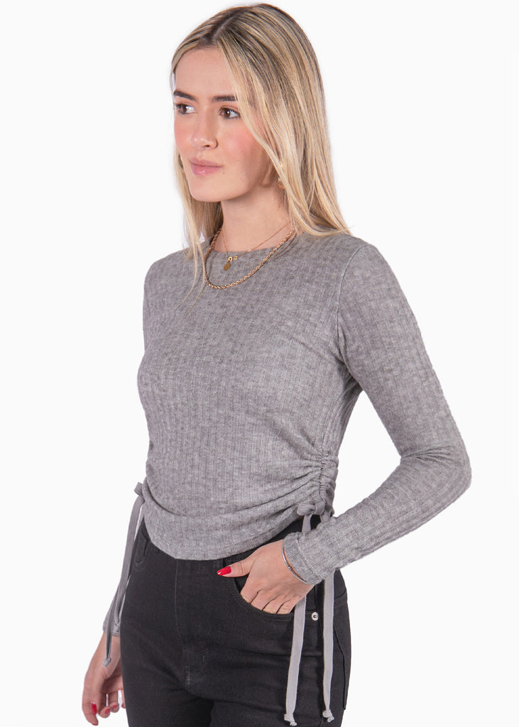 Buzo manga larga con recogido en laterales color gris para mujer - Flashy
